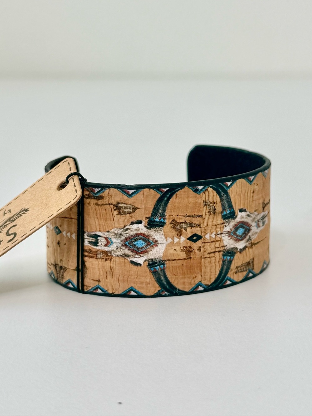 Story by Davinci Southwestern Cork Cuff Bracelet Steer Skull Boho NWT